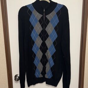 Banana Republic 100% Cotton Preppy Argyle Zip-Up Sweater Size XLarge
